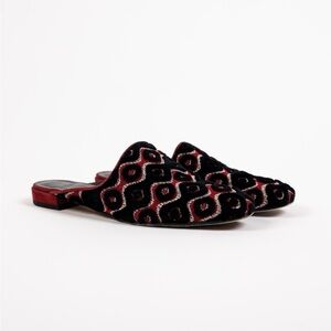 Stuart Weitzman Mulearky Red Black Geometric Slip-on Mule Flats
